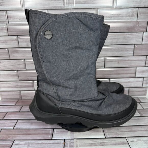 Crocs Women's Grey Duet Busy Day Fleece Lined Round To Nylon Boots Size 10 - Picture 1 of 7
